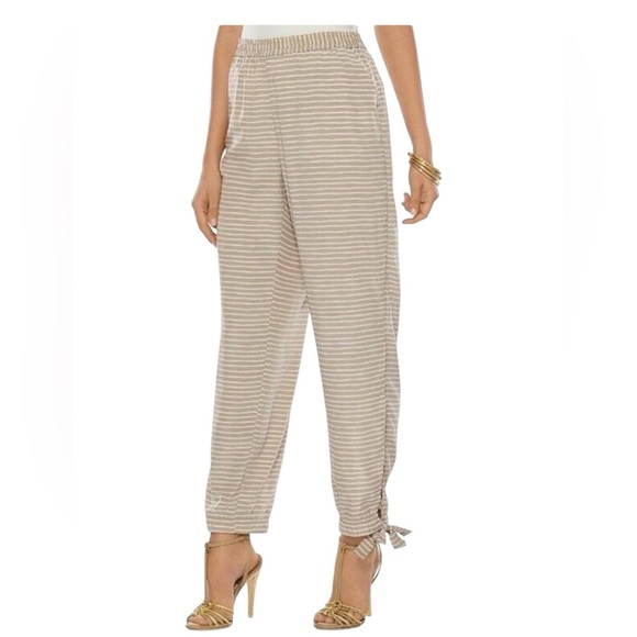 Chico’s Black Label Striped Beige and White Jogger Pants size 2 Large - Picture 1 of 10